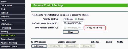 قسمت enable از تنظیمات parental control